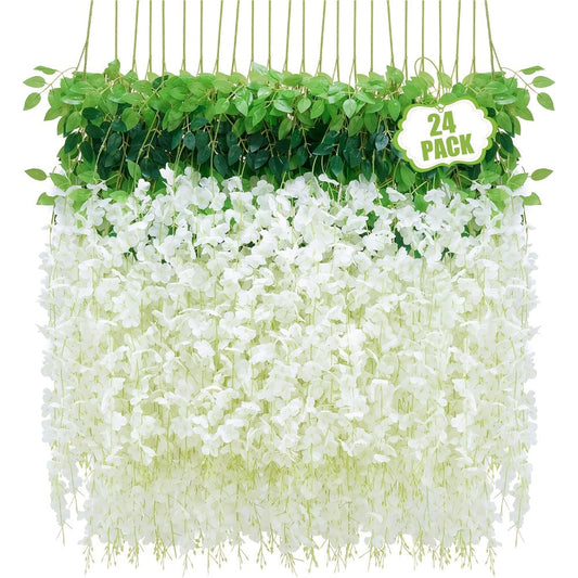 Artificial Flowers 24-Pack Wisteria Vine Garland with 3.6FT Silk Strands in Five Color Options