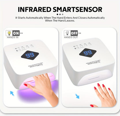 Wireless 30-Bead UV LED Nail Lamp in White with Three Timer Settings and SUN-S10MAX Model Label