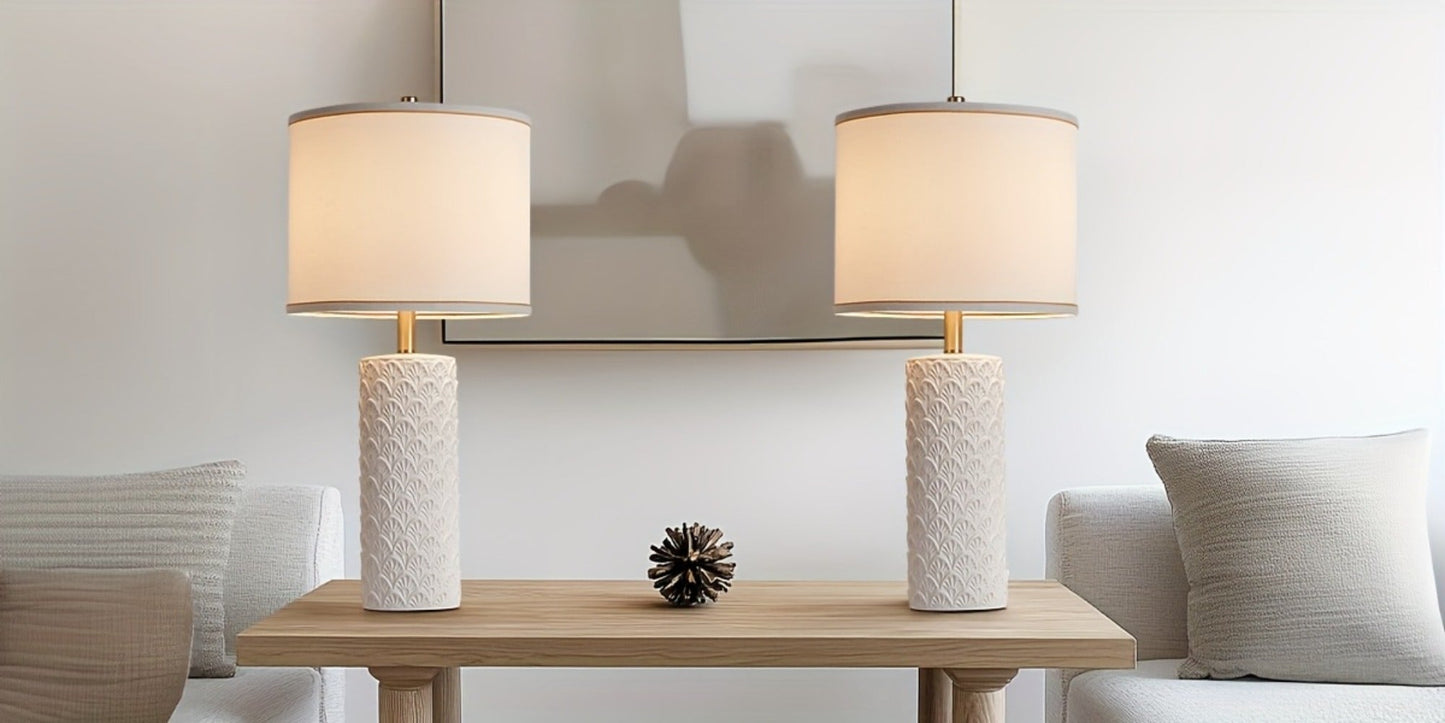 Ceramic Table Lamp – Modern Farmhouse Bedside Lamp with Drum Shade, 3 Color Temperature, Knob Switch, 9W LED Bulb Included, Rustic Nightstand Desk Light for Bedroom Living Room Office Dorm (Multiple Colors)