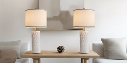 Ceramic Table Lamp – Modern Farmhouse Bedside Lamp with Drum Shade, 3 Color Temperature, Knob Switch, 9W LED Bulb Included, Rustic Nightstand Desk Light for Bedroom Living Room Office Dorm (Multiple Colors)