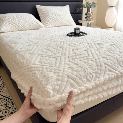Embossed Fitted Bed Sheet Super Soft Jacquard Mattress Cover Deep Pocket All Season Twin Full Queen King Washable Bedding White Gray Khaki Blue Green