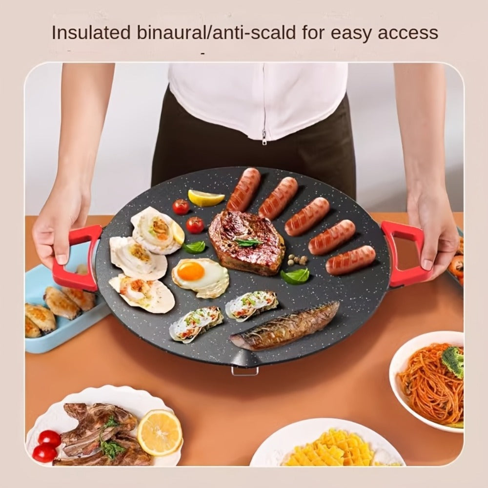 Electric Griddle Maifan Stone Non-Stick Coating 5-Speed Temperature Control - Indoor Electric Baking Pan with Red Handle, Easy Clean, for Pancakes Eggs Steak BBQ - 18"/19"/Square 26.9"