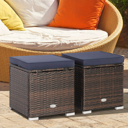 Two-Piece Outdoor Wicker Ottoman Set with Hidden Storage, Detachable Cushions and Six Color Options