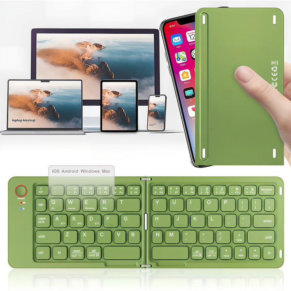 Double-Fold Pocket Bluetooth Keyboard Rechargeable Ultra-Lightweight Travel Wireless Keyboard Compatible with iOS Android Windows Tablets Phones Laptops Available in 5 Colors