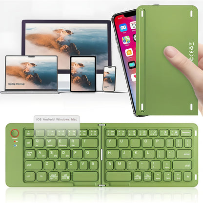 Double-Fold Pocket Bluetooth Keyboard Rechargeable Ultra-Lightweight Travel Wireless Keyboard Compatible with iOS Android Windows Tablets Phones Laptops Available in 5 Colors