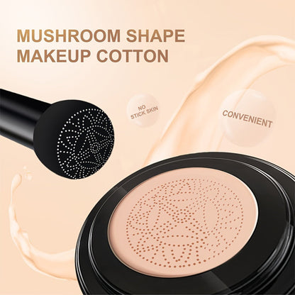 Floral Compact Air Cushion Foundation with Mushroom Puff Applicator and Ivory, Natural or Dark Shades