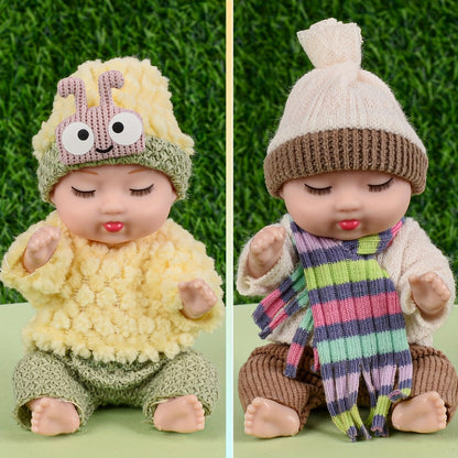 Eight Mini Baby Dolls with 4-Inch Checkout Size, Assorted Knit Animal Outfits and 10.24-Inch Display Box