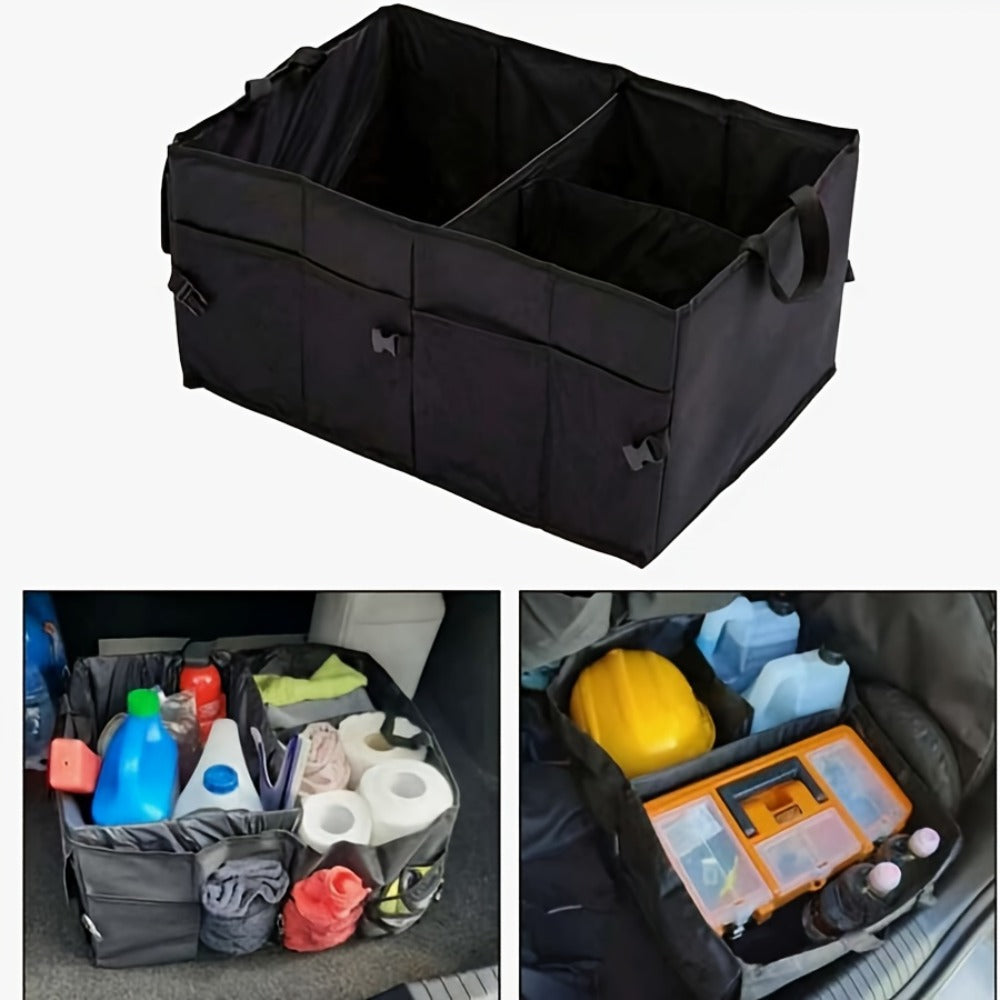 Car Trunk Storage Bag - Large Capacity Insulated Foldable Box with Handle for SUVs & Sedans, Sturdy Car Parts & Tools Organizer, Black