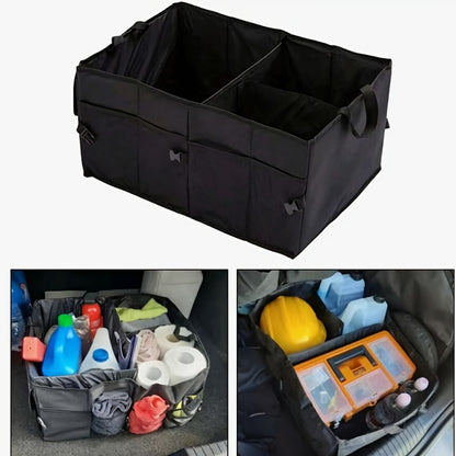 Car Trunk Storage Bag - Large Capacity Insulated Foldable Box with Handle for SUVs & Sedans, Sturdy Car Parts & Tools Organizer, Black