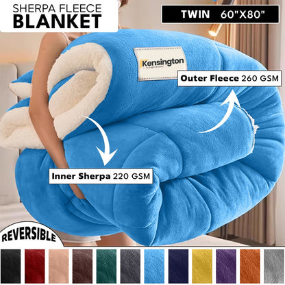 480GSM Sherpa Fleece Blanket – Double-Sided Heavy Warm Throw for Couch, Bed & Travel, Reversible All Season, 13 Colors, 3 Sizes