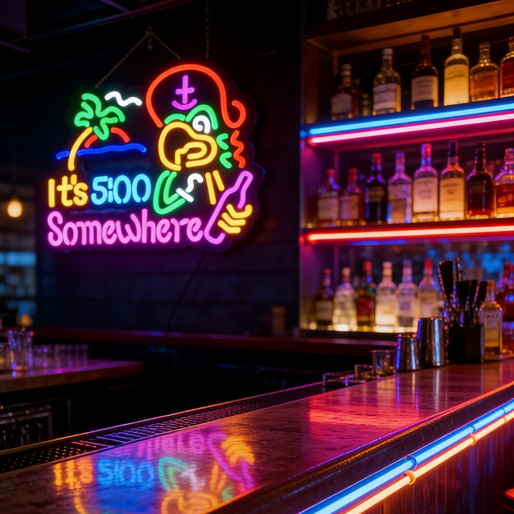 Novelty Five O’Clock Neon-Style Bar Wall Sign with Two Checkout Designs and 16.5 x 12.6-Inch Format