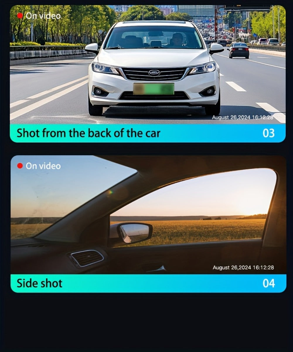 360° 4-Channel Dash Cam 1080P Front + 720P Rear Left Right Full Coverage, WDR Night Vision, G-Sensor, Loop Recording – Optional 64GB TF Card, Car Safety Driving Recorder