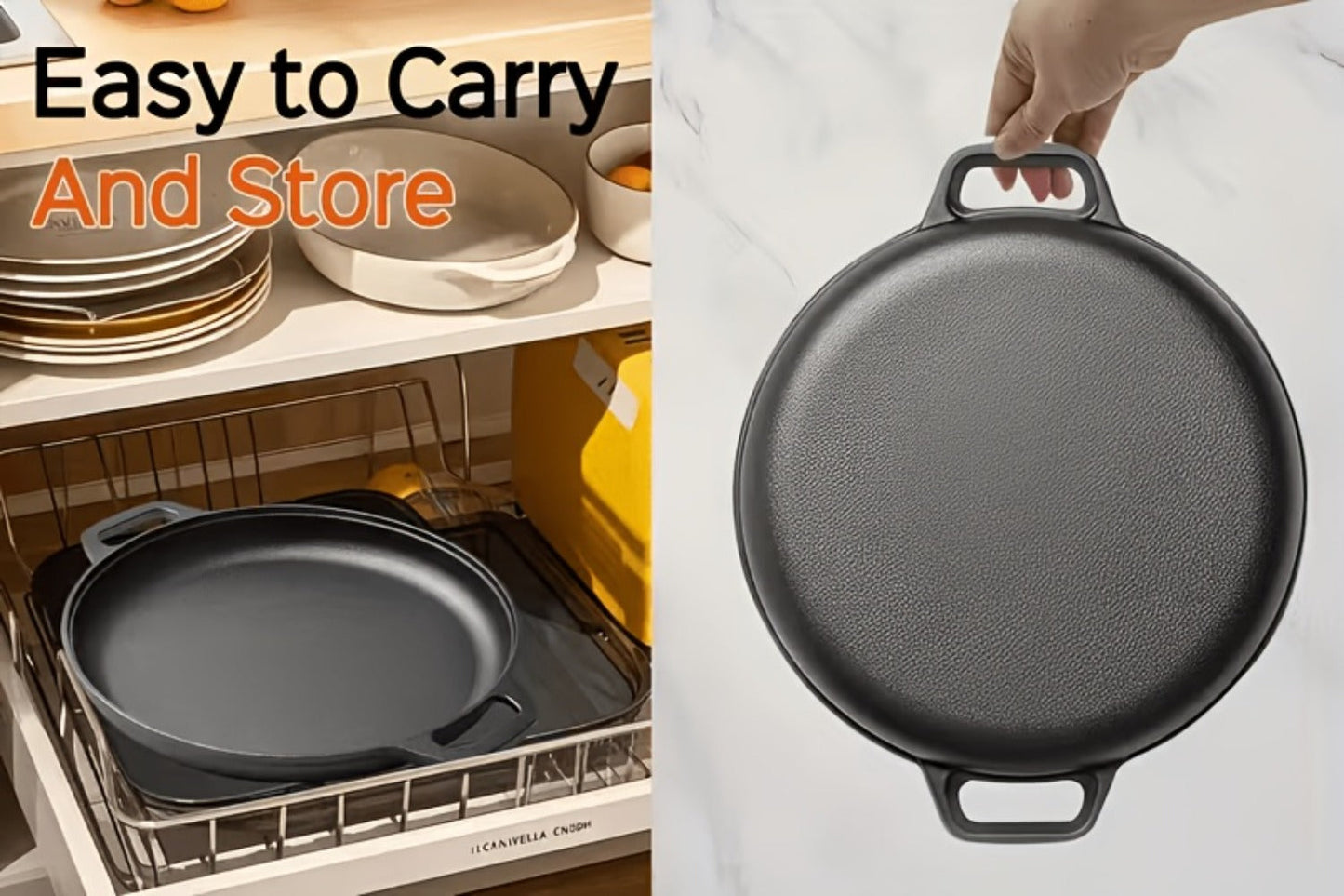 28cm Cast Iron Skillet with Dual Loop Handles and Broad Round Cooking Surface for Oven, Grill or Campfire Use