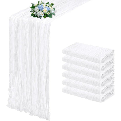 Six-Piece Cheesecloth Table Runner Set, 21.7 x 72.8 Inches Each in Nine Colors for Dining and Events