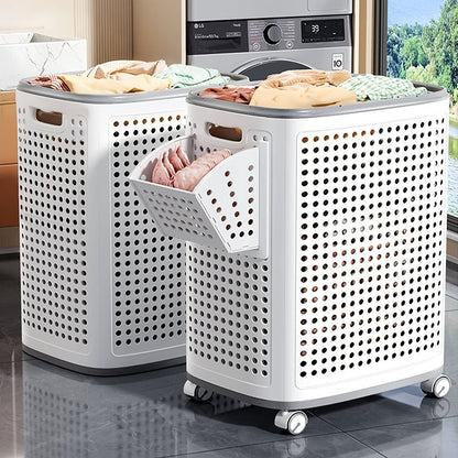 Large Wheeled Laundry Hamper with Foldable Basket, Side Pockets, Lid and Exact Basket-and-Wheels Option