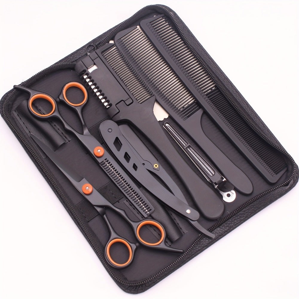 Hair Scissors Set 3 Pieces Japanese Steel - 6 Inch Thinning Shears, Razor Comb & Detangling Comb, Ambidextrous Texturizing Kit for Salon & Home Use, Gift for Hairstylists