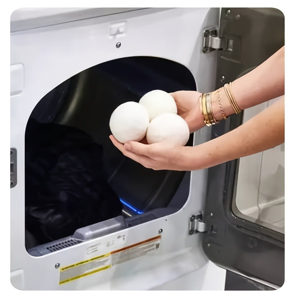 Six-Piece XL Wool Dryer Ball Set with Drawstring Storage Bag and 2.75-Inch White Felted Balls