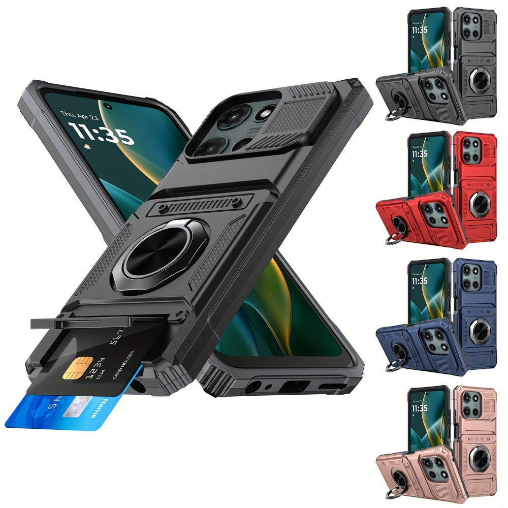 Wallet Moto G 5G 2025 2024 Case Card Holder 360° Ring Stand Dual Layer Shockproof Magnetic Car Mount Compatible Cover for Motorola Moto G 5G – Black Blue Red Rose Gold