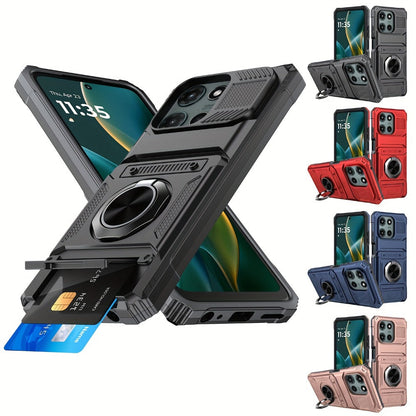 Wallet Moto G 5G 2025 2024 Case Card Holder 360° Ring Stand Dual Layer Shockproof Magnetic Car Mount Compatible Cover for Motorola Moto G 5G – Black Blue Red Rose Gold