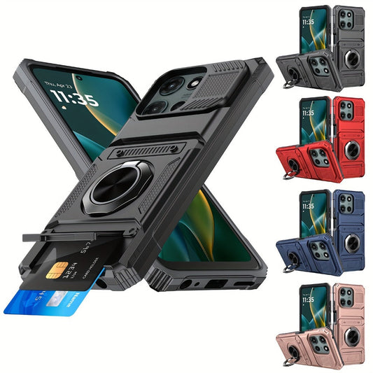 Wallet Moto G 5G 2025 2024 Case Card Holder 360° Ring Stand Dual Layer Shockproof Magnetic Car Mount Compatible Cover for Motorola Moto G 5G – Black Blue Red Rose Gold