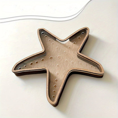 Starfish Shaped Wood Storage Tray Coastal Boho Decor Organizer for Bathroom Vanity Desk Entryway Jewelry Crystals Seashells Display Gift