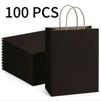Kraft Paper Gift Bags with Handles in White, Black or Brown, Available in 25, 75, 100 or 300 Piece Packs