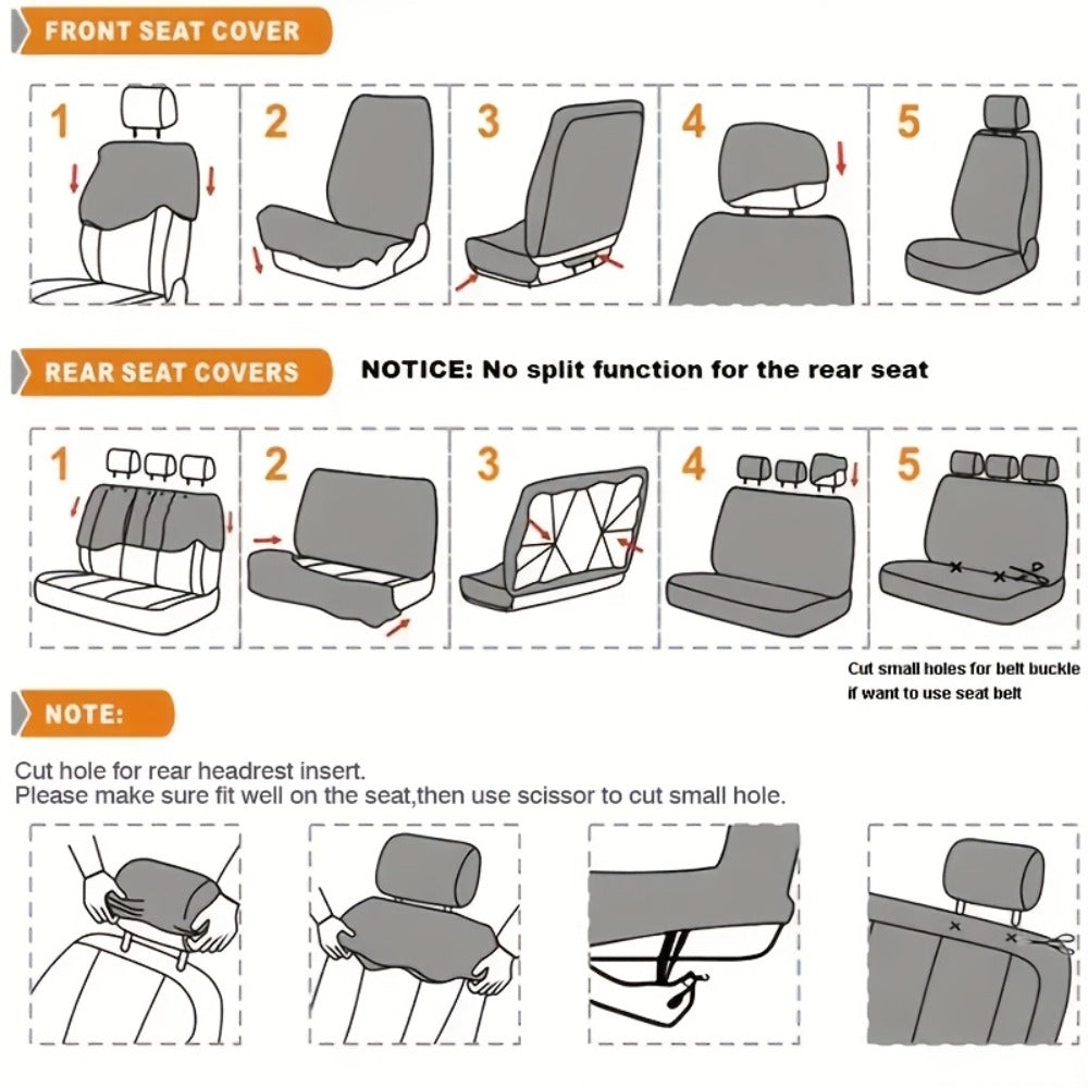 Car Seat Covers 5-Seat Full Set – Thickened Breathable Fabric, Dust-Proof Wear-Resistant, All-Season Universal Fit, 10 Colors for Sedan SUV Truck