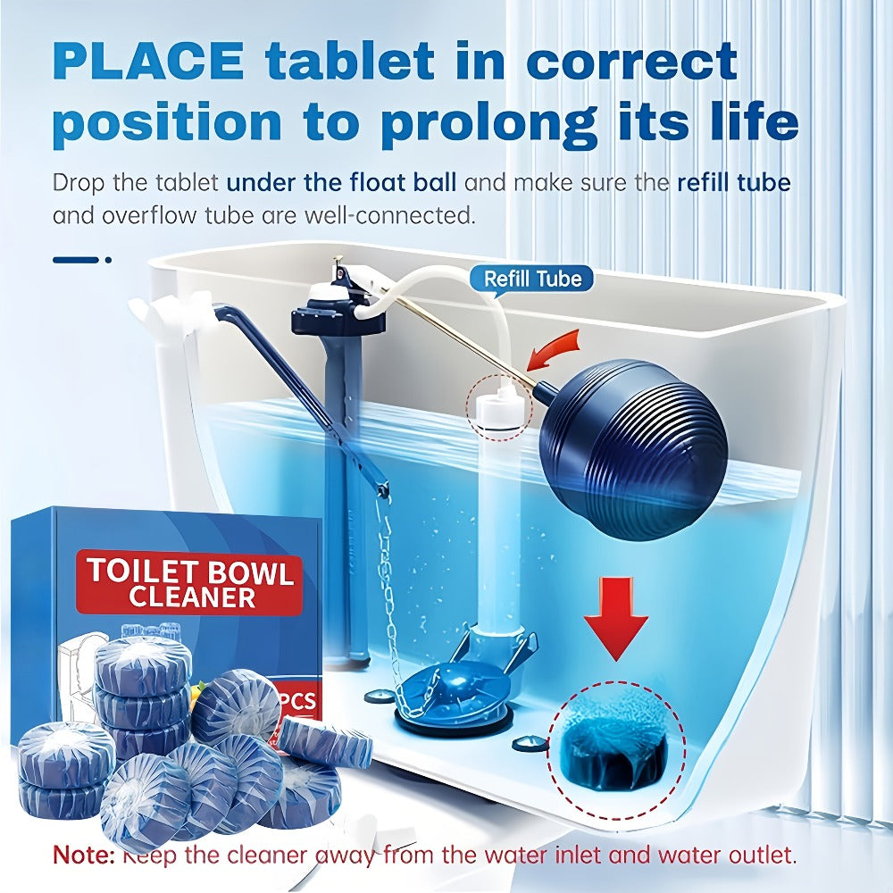 Blue Mesh-Wrapped Toilet Bowl Cleaner Tablets in 20-, 24- or 48-Piece Checkout Packs with Pictured 1.8-Inch Height