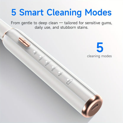 Electric Tooth Cleaner Tartar Remover Rechargeable - 5 Speed Modes, LED Light, USB Charging, 2 Replaceable Brush Heads, Dental Plaque Scraper for Teeth Whitening, Stain & Tartar Removal, Dental Mirror