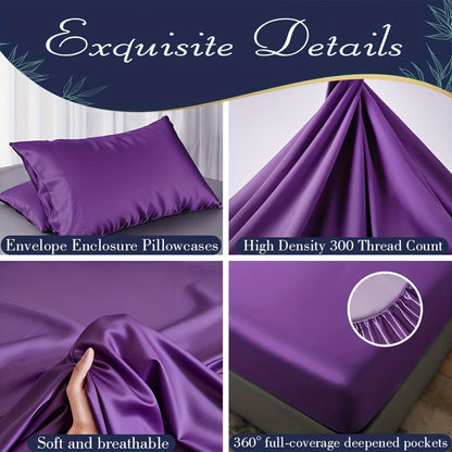 Bamboo Cooling Fitted Sheet Set 2300TC Deep Pocket All Season Bed Sheets for Entryways, Bedrooms and Living Spaces
