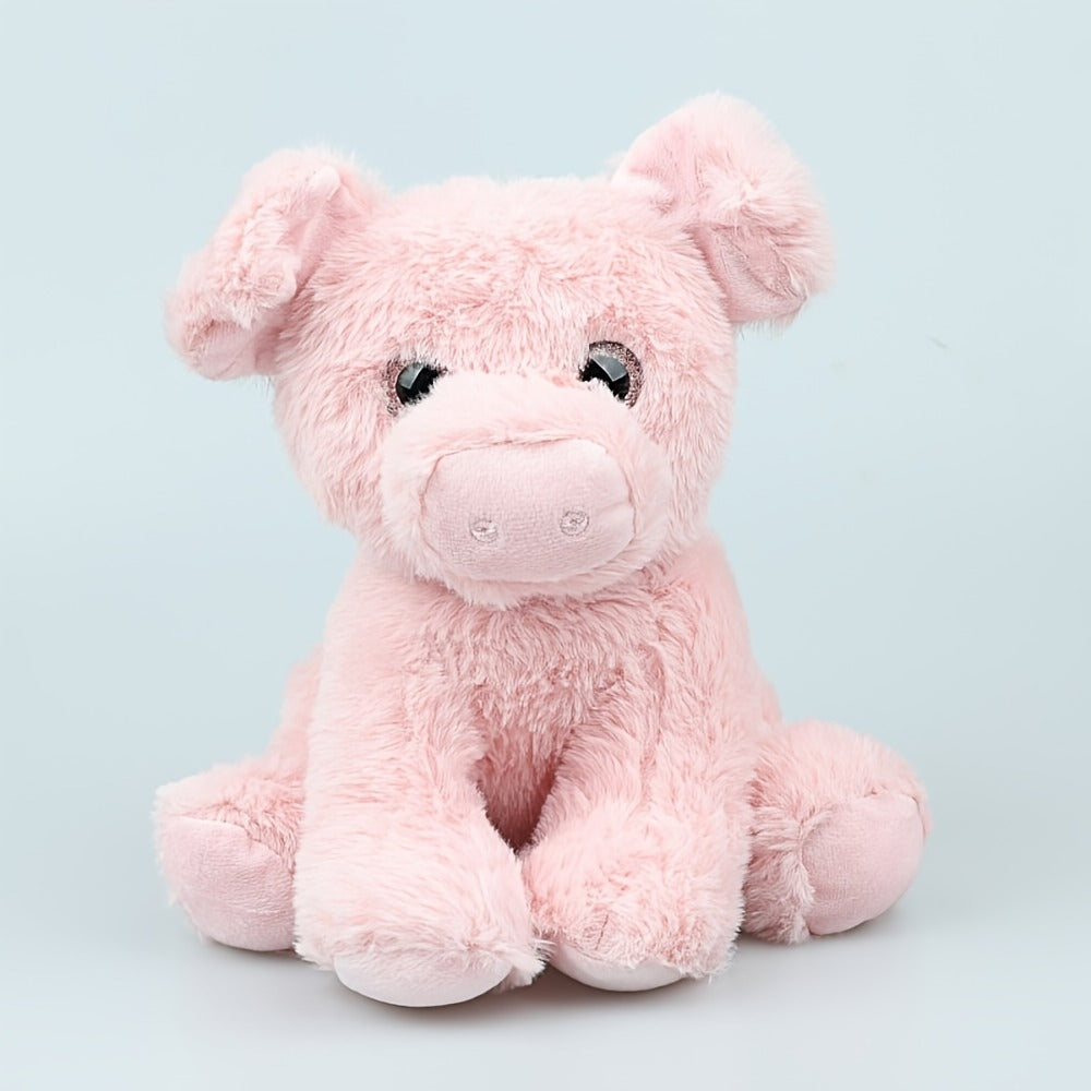 Stuffed Animal Pink Pig with Big Eyes, Curled Tail and Pillow-Style Body for Nursery or Sofa Decor