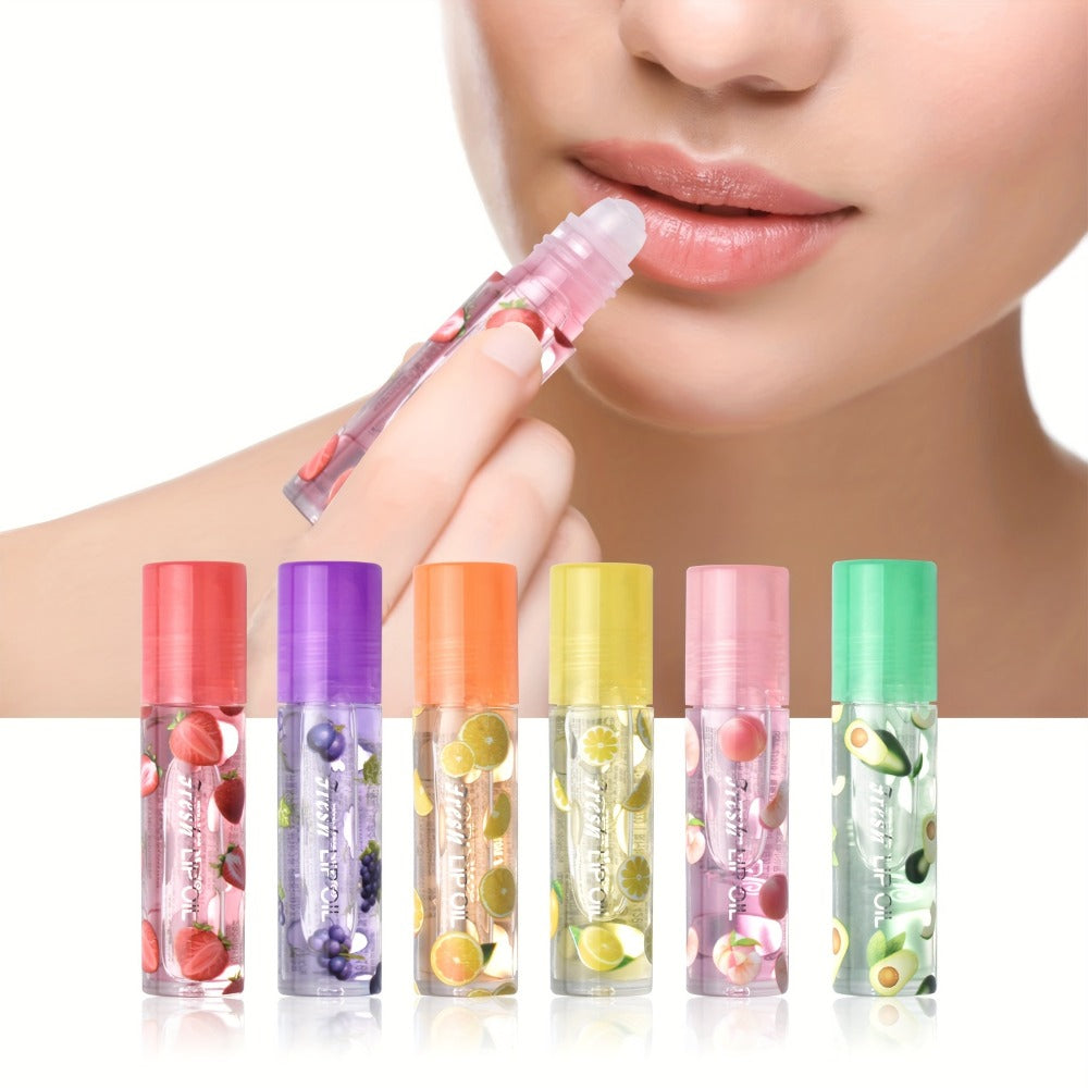 Lip Balm 24-Piece Roller Ball Set with Six Fruit Flavors, Clear Finish and Display Box Packaging