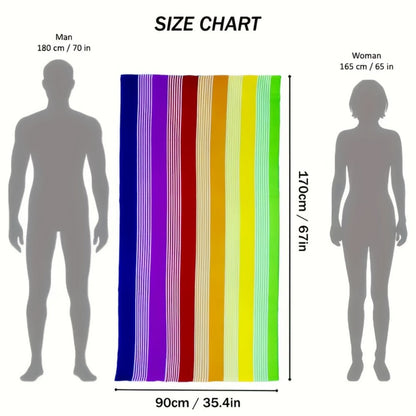 Oversized Rainbow-Striped Beach Towel, 67 x 35.4 Inches, Lightweight Design for Pool, Camping and Travel