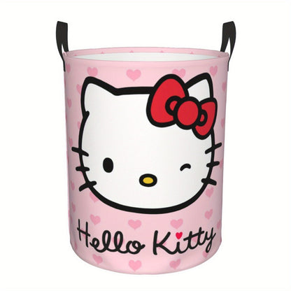 Collapsible Laundry Hamper with Bow Cat Prints, Two Handles and 40 x 50cm Size in Nine Pattern Options