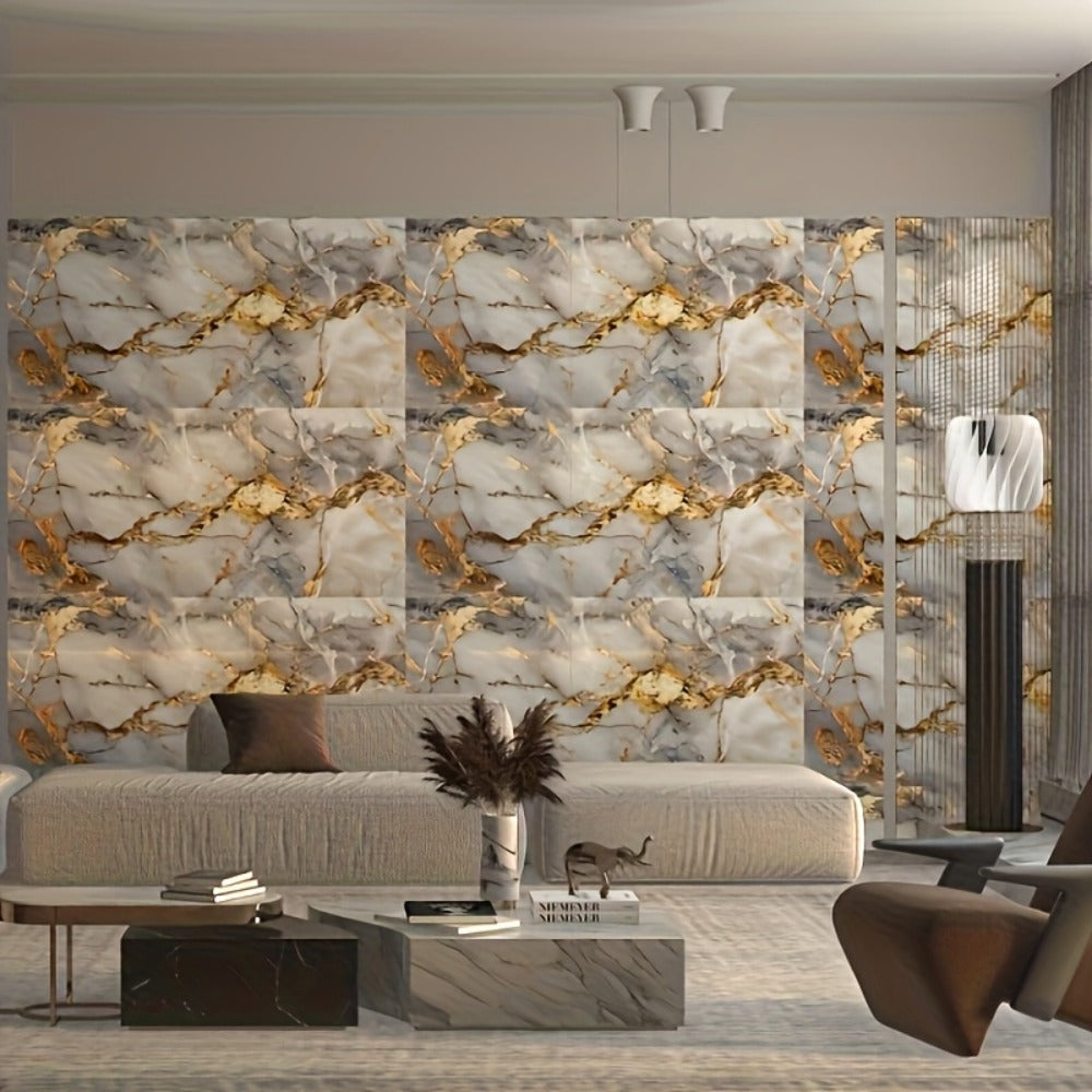 Peel and Stick Wall Tiles 50/100pcs - PVC Marble Self-Adhesive Vinyl Panels for Bathroom Shower Kitchen Living Room TV Backdrop