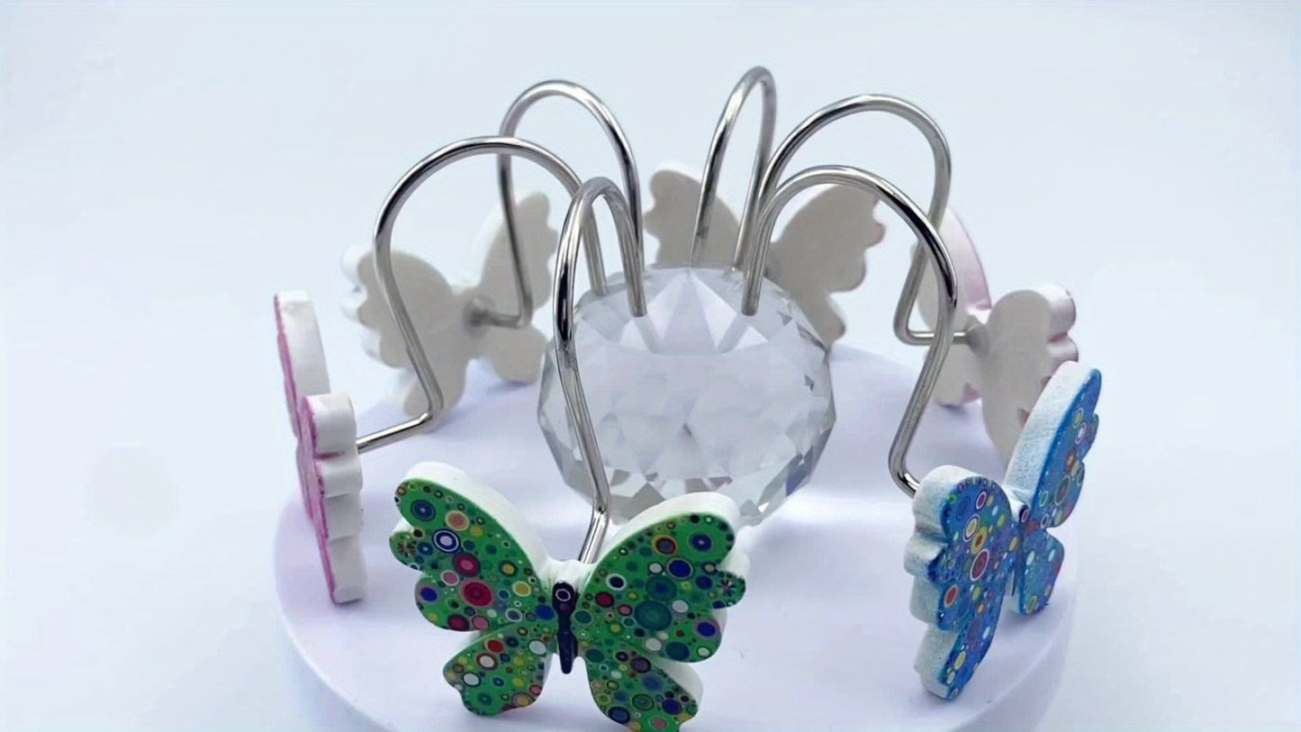 12-Piece Butterfly Shower Curtain Hook Set in Green, Blue or Multicolor Decorative Designs