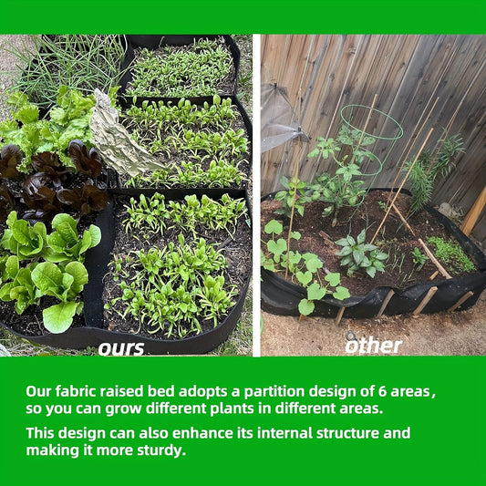 Raised Bed Grow Bag 128 Gallon 6 Grids 48x24x12 Inch | Breathable Fabric Planter for Vegetables Potatoes Flowers | Rectangle Garden Bed Indoor Outdoor