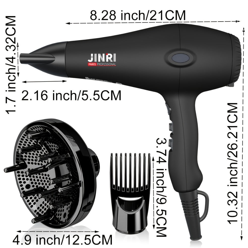 JINRI 1875W Hair Dryer with Three Heat Settings, Two Speeds and One- or Three-Accessory Package Options