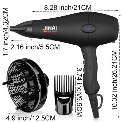 JINRI 1875W Hair Dryer with Three Heat Settings, Two Speeds and One- or Three-Accessory Package Options