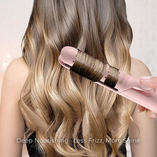 2-in-1 Curling Iron & Hair Straightener 360° Adjustable 5-Level Hot Cold Air Dual Voltage Fast Heat Salon Curler for Long Short Hair Women Black Pink