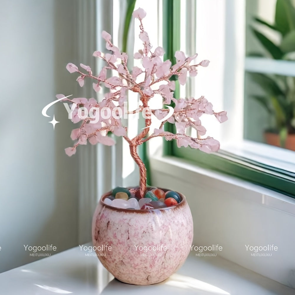 Natural Crystal Gemstone Tree with Ceramic Base 7 Inch Handmade Healing Stone Bonsai Tree Desktop Ornament for Home Office Decor Birthday Valentine Christmas Gift 13 Colors 180mm