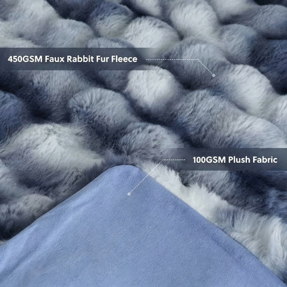 Faux Rabbit Fur Fluffy Blanket – Thick Warm Soft Plush Throw for Bed & Living Room, Luxury Furry Blanket, 8 Colors, 4 Sizes