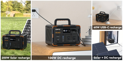 Portable Power Station 259Wh 300W or 599Wh 600W with AC, DC, USB, LiFePO4 Cell Pack and LED Light