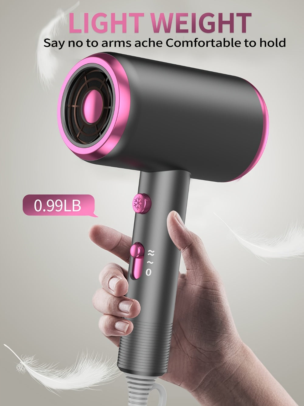 Hair Dryer Hair Styling Tool with 1600W Motor, Six Attachments and Six Color Options for Home Use