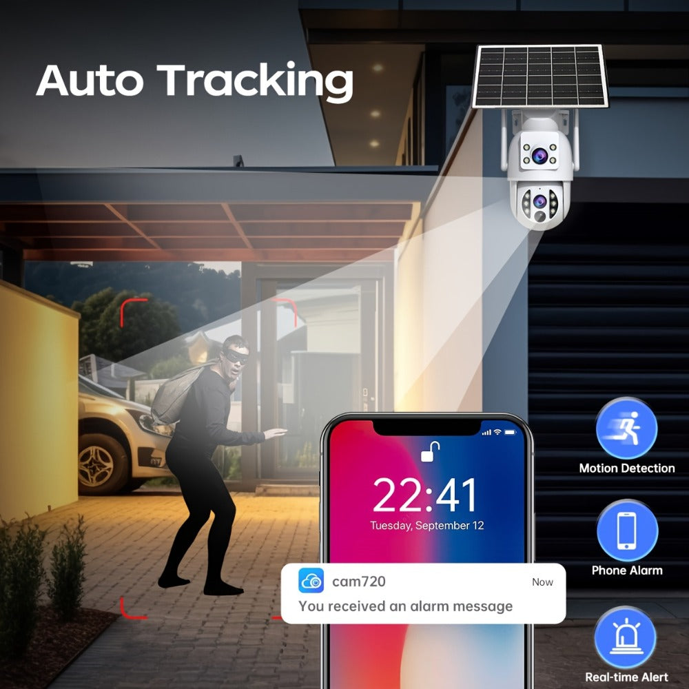 Solar PTZ Security Camera Dual Lens 1296P – 360° Outdoor WiFi Surveillance with Built-In Display, Color Night Vision, Two-Way Audio, Motion Detection & Rechargeable Battery by JOOAN
