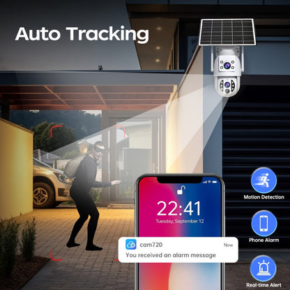 Solar PTZ Security Camera Dual Lens 1296P – 360° Outdoor WiFi Surveillance with Built-In Display, Color Night Vision, Two-Way Audio, Motion Detection & Rechargeable Battery by JOOAN