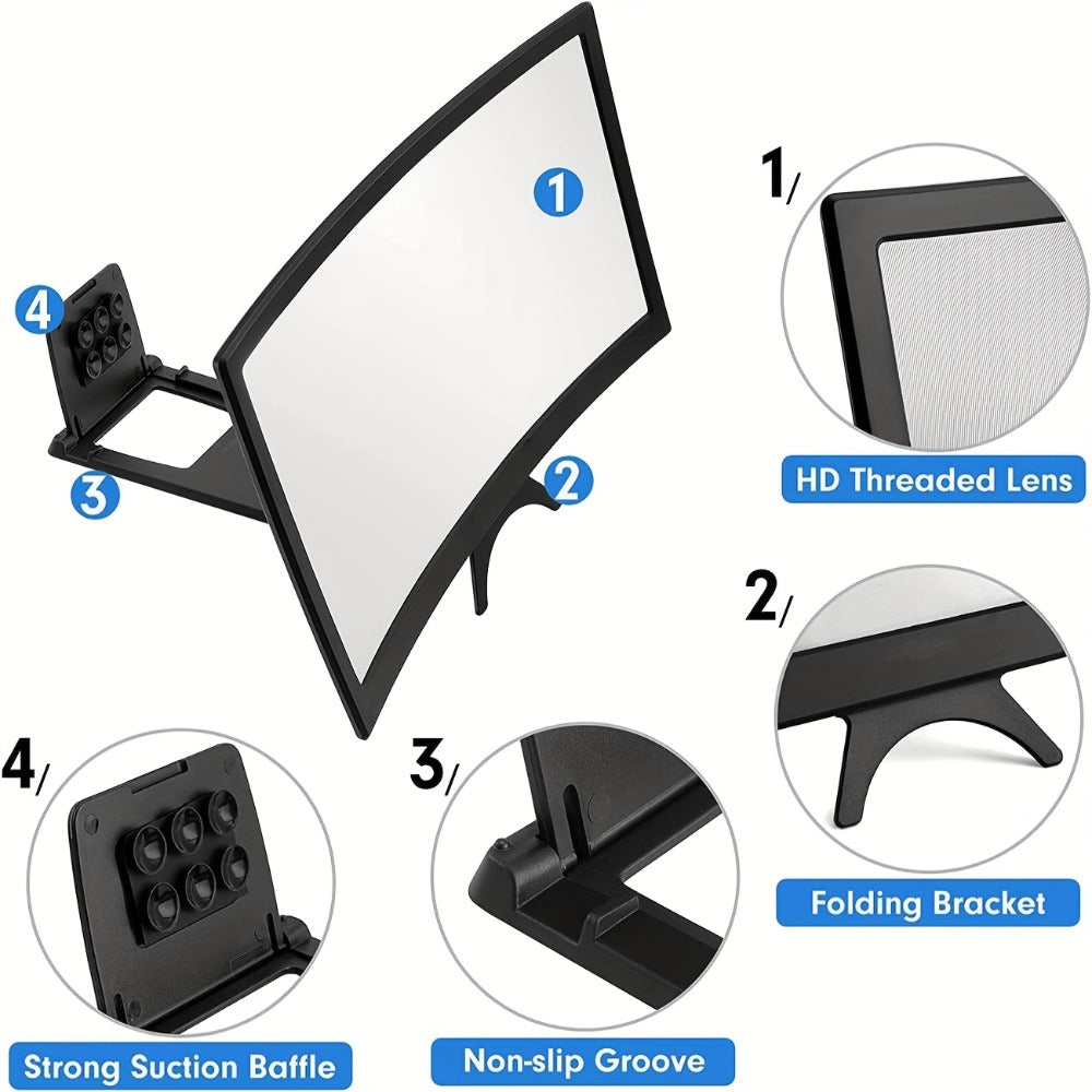 Sixteen-Inch Curved Phone Screen Magnifier with Foldable Stand and Pictured 35 cm Wide Lens