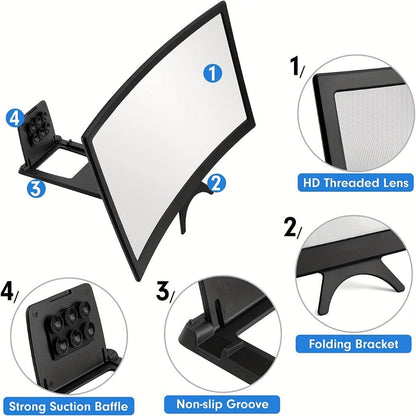 Sixteen-Inch Curved Phone Screen Magnifier with Foldable Stand and Pictured 35 cm Wide Lens