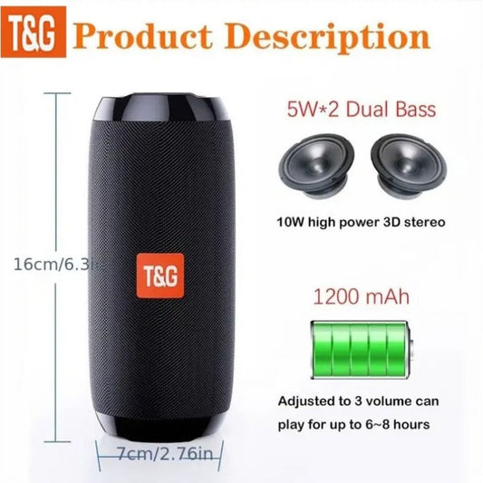 TG117 10W IPX4 Waterproof Portable Bluetooth Speaker with Carry Strap - HD Bass Sound, 1200mAh Battery, 33ft Range, Hands-Free Calling, TF Card USB AUX Wireless, Outdoor Travel Camping