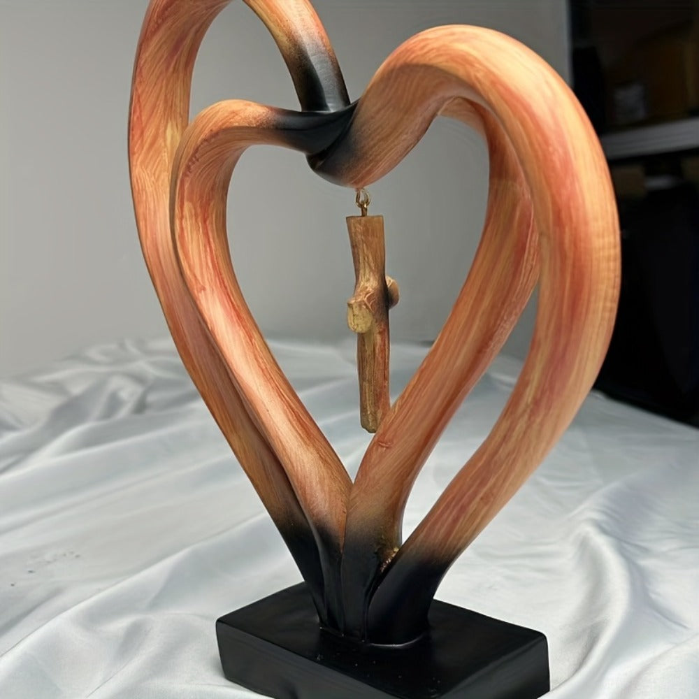 Resin Cross Ornament Wood Grain Love Design – Modern Decorative Cross Statue for Home Office Desktop, Mother's Day Valentine's Day Gift, Tabletop Spiritual Decor Figurine